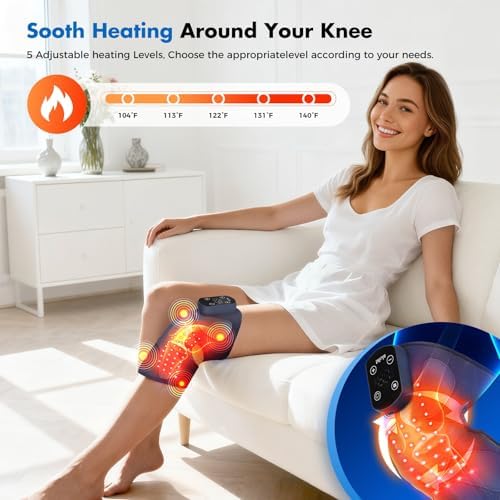 Red Light Therapy & Vibration Massage Knee Brace: Wireless Rechargeable, with 660nm&850nm Light & Heating Function – Relief for Knee, Joint, Elbow & Shoulder Pain, Promotes Faster Recovery(Blue)