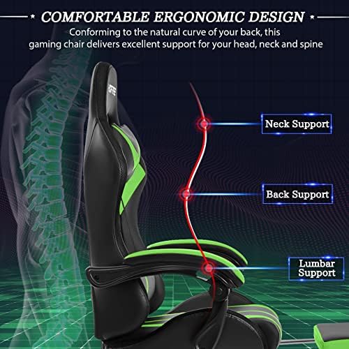 RGB Gaming Chair with LED Lights Massage Ergonomic Computer Chairs-Green