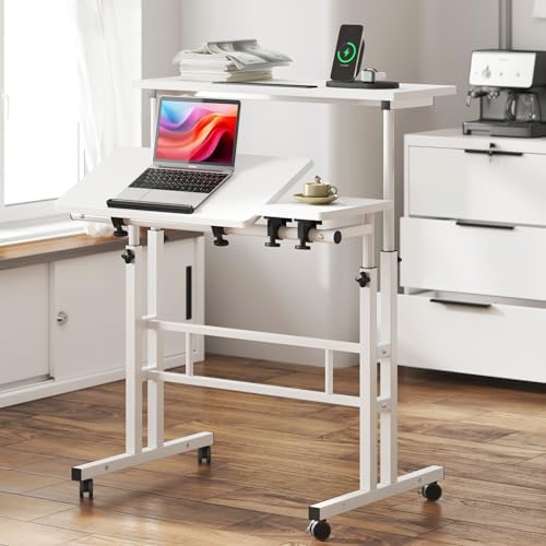 soges 31.5-inch Mobile Laptop Sit-Stand Desk, Height Adjustable, White