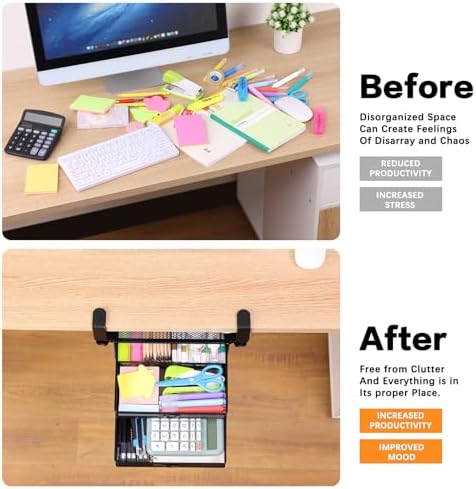 Under Desk Drawer, Clamp on Desk Organizer Slide Out Table Storage No Drill