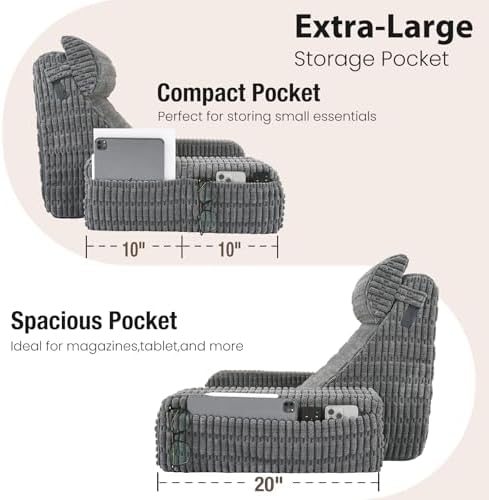 Reading Pillow for Bed Sitting Up with Large Pockets,Modern Style