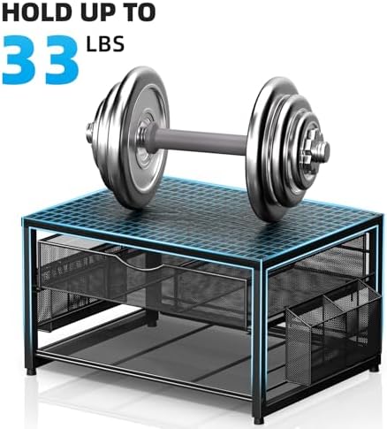 Marbrasse Wood Printer Stand for Desk, 2-Tier Desktop Printer Table for Home Office, Printer Stand with Storage Drawer 2 Pen Holders, Multi-Purpose Desk Organizer for Fax Machine Scanner (Wood Black)