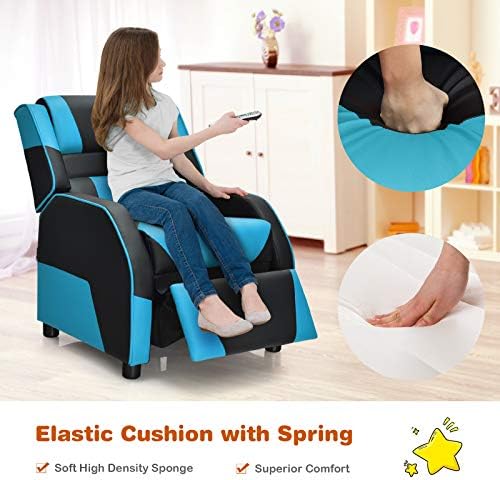 Giantex Kids Recliner, Gaming Recliner Chair with Footrest, Headrest & Lumbar Support, Ergonomic Leather Lounge Chair Toddler Furniture, Adjustable Racing Style Recliner Sofa for Boys Girls, Blue