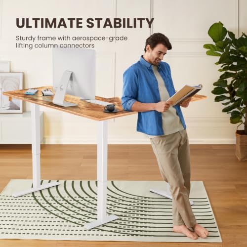 ErGear 63″ L Shaped Standing Desk Electric Adjustable Height, Light Vintage