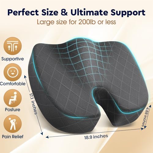 TushGuard Seat Cushion, Memory Foam Office Chair Cushion - Black, XXX-Large