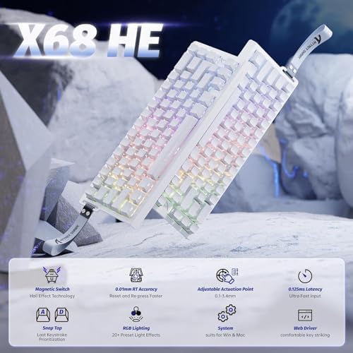 ATTACK SHARK X68HE 60% Wired RT 8K Keyboard+Wireless R1 Mouse-White Contour