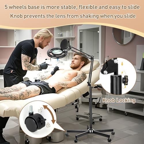 HITTI 2200 Lumens 12X Magnifier Esthetician Light, 5 Wheel Rolling Base