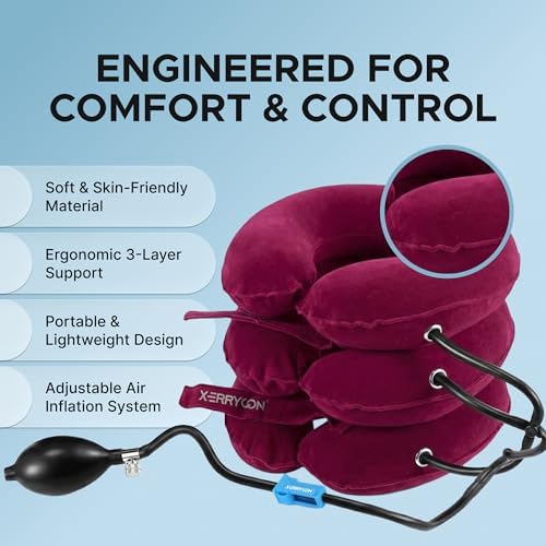 Inflatable Neck Stretcher for Neck Pain Relief, Cervical Traction Device with Hand Pump, 3-Layer Adjustable Neck Decompression Collar for Pinched Nerve, Stiff Neck & Tech Neck Support