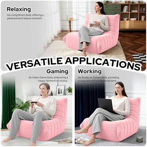 HABUTWAY Bean Bag Chairs Fireside Lazy Floor Sofa,Single,Pink