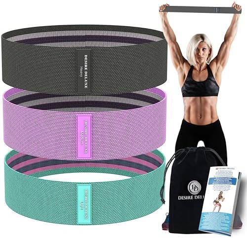 Desire Deluxe Premium Resistance Bands Set – Fabric Stretch Bands for Strength Training, Physical Therapy, Pilates & Yoga, Non-Slip Workout Bands for Men & Women (3 Pack)