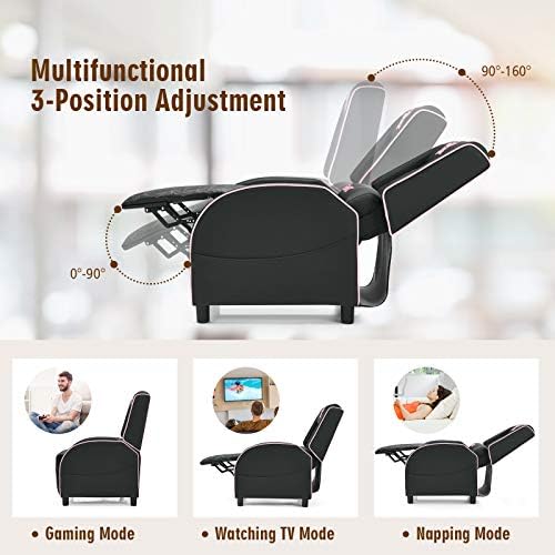GYMAX Massage Gaming Recliner Chair, Ergonomic Racing Style Single Sofa with Adjustable Headrest, Backrest & Footrest, Home Theater Sofa for Living Room Office (Pink)