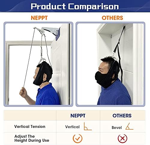 Neck Stretcher Cervical Traction Device for Pain Relief – Over The Door Neck Hammock for Home Use, Spine Decompression Harness Sling, Hanging Stretcher with Cervical Stabilizer & Tension Relief
