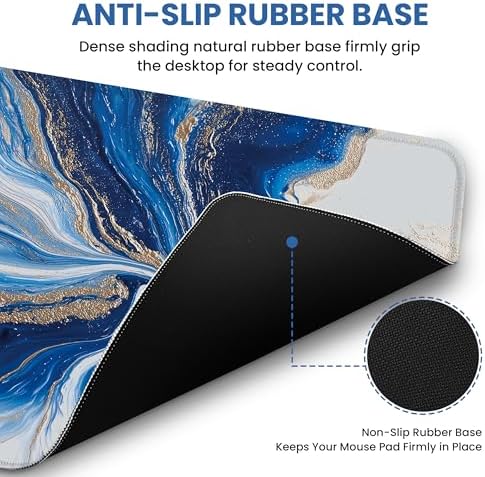Aesthetic Desk Mat, Cute Ocean Marble Desk Pad Protector for Work & Decor, 35.4" x 15.7", Pretty Non-Slip Extended Mouse Pad for Office or Home
