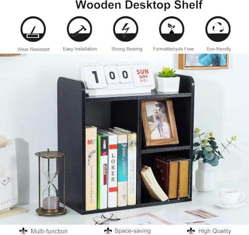 PAG-Mass Desktop Bookshelf Freestanding Wooden Countertop Bookcase Accessories Organizer Display Rack Dorm Desk Storage Shelf