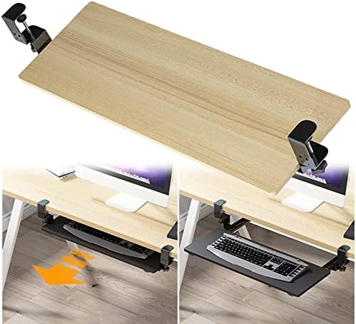 Home Office Keyboard Tray Without Punching Slide Rail-Keyboard Shelf, Easy Pull-Out Keyboard Platform, Clamp-On, Height Adjustable Ergonomic Desk Extender For Typing.Wood-75*25 cm (30*10 Inch)