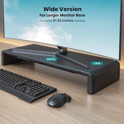 Klearlook Computer Monitor Stand for Desk, Adjustable Foldable Monitor Riser with Storage Drawer & Tablet Phone Holder for Office, Home, Laptop, Desktop (Black 2 Pack)