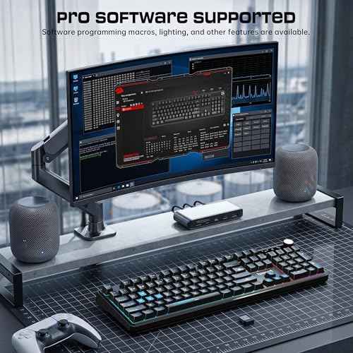 Redragon RM104 Wireless Gaming Keyboard with Knob, Tri-Mode BT/2.4G/USB-C RGB Computer Keyboards, 4000mAh Battery, Programmable Software Support, Anti-Ghosting, Compatible with PC Mac - Black & Blue