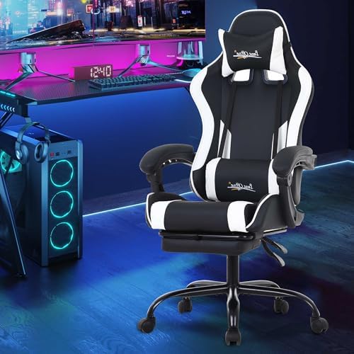 PayLessHere Ergonomic Racing Desk Chair Computer Chair Gaming Chair with Footrest Lumbar Support Headrest Armrest Task Rolling Swivel Ergonomic E-Sports Adjustable PC Gamer Chair, White