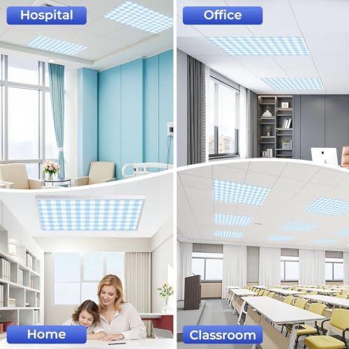 4 Pcs Fluorescent Light Covers for Ceiling Lights blue white Gingham check Magnetic Light Filters Decorative for Classroom Office Hospital Home 4x2 Ft
