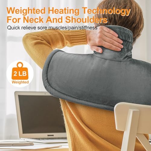 Heating Pad for Neck and Shoulders and Back, Mothers Day Gifts for Mom Wife Grandma, Birthday Gifts for Women, Weighted Neck Heating Pads, Large Heat Pad, 6 Heat Settings 4 Auto-Off, 17"x23" Steely