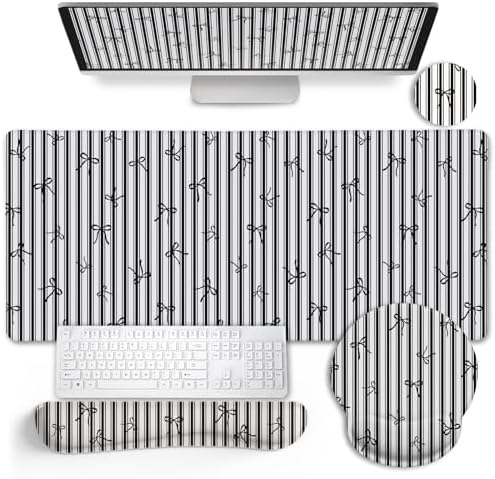 LIMKRIAN Black Striped Ergonomic Large Desk Mat Set with Wrist Rest