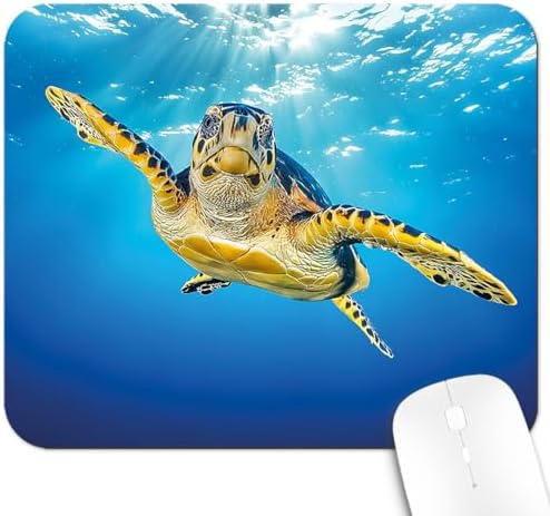 9.5x7.9 Inch Office/Gaming Mouse Pad, Vibrant Hawksbill Sea Turtle in Sunlight Underwater Ocean Marine, Cute Anti-Slip Mat for Desk Decor