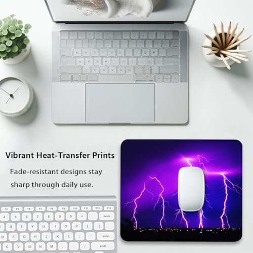 Radiant Purple Lightning Mouse Pad, Bolt Illuminating Scene Desk Mat