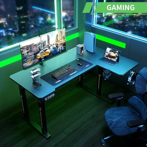 X-Win 63 Inches L-Shaped Electric Standing Desk, Dual Motor Height Adjustable Stand Up Corner Desk, Sit to Stand Workstation, Carbon Fiber Top
