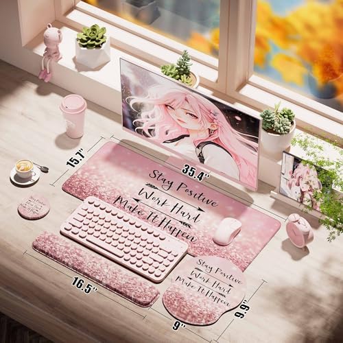 Desk Mat Set Keyboard and Mouse Pad with Wrist Rest Support