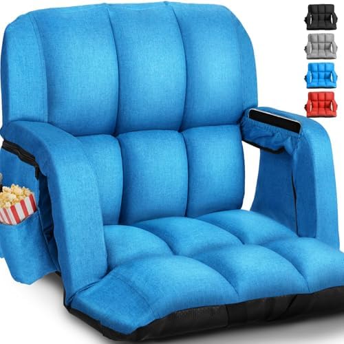 Stadium Seats with Back Support Wide, 4.7" Padded Bleacher Seat, 6-Position Reclining Bleacher Chairs with Back and Cushion, Sofa Style Ergonomic Design for Sports Games Baseball Football (25"Blue)