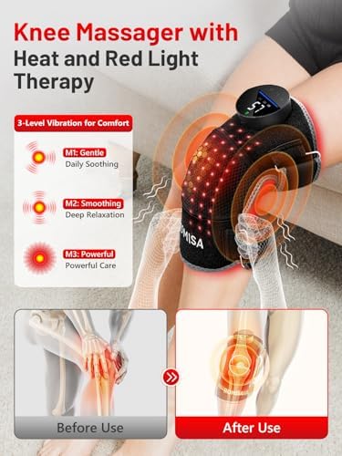 ROMISA Red Light Therapy Knee Brace Vibration Knee Massage for Pain Relief, 660nm&850nm Rechargeable Near Infrared Light Therapy Device for Knee/Elbow/Shoulder Faster Recovery for Cordless Use