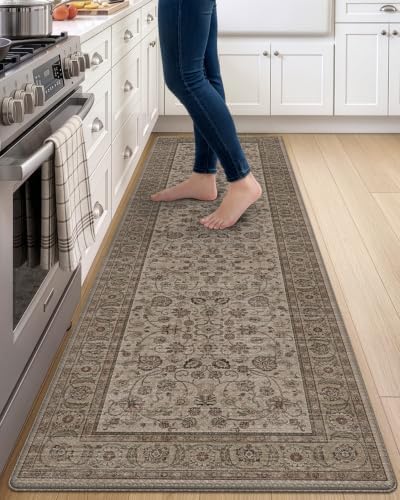 DEXI Kitchen Floor Mats Cushioned Anti Fatigue Runner 24x87 Brown Floral