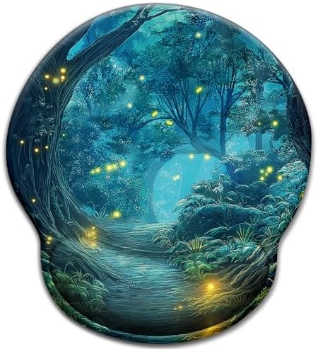 LIMKRIAN Firefly Forest Ergonomic Mouse Pad with Wrist Rest, 9.8 x 8.6in
