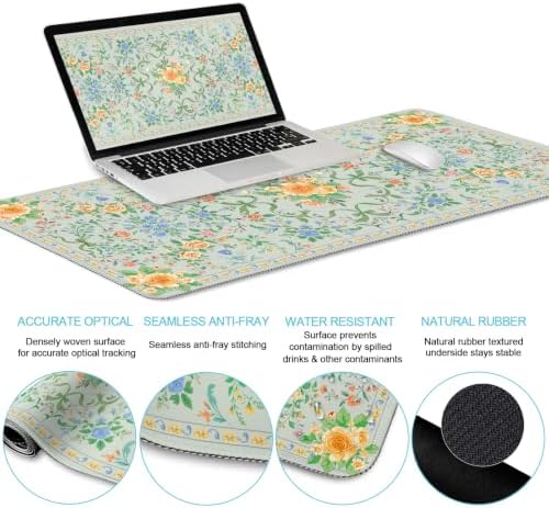 LIMKRIAN Floral Desk Mat Set, Cute Green Mouse Pad with Gel Wrist Rest