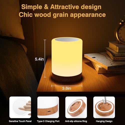 UNIFUN Bedside Touch Lamp Rechargeable Dimmable RGB LED Table Night Light