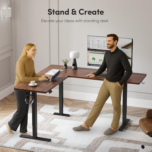 Cubiker 75 * 63" L Shaped Standing Desk, Reversible Corner Standing Desk, Suitable for Home Office, Black Walnat