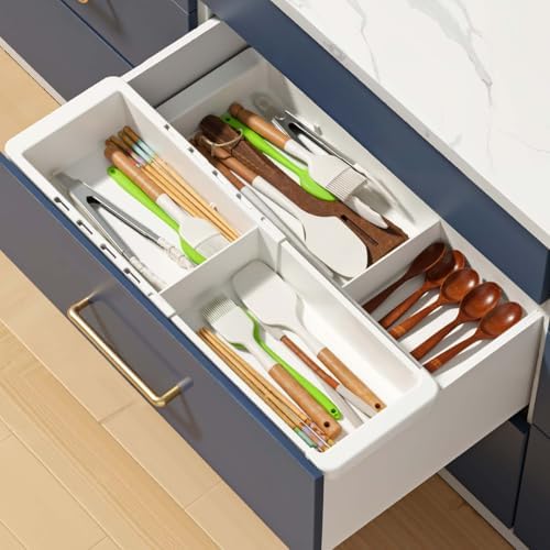2Pcs Expandable Sliding Drawer Tray with Adjustable Dividers