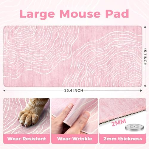 iCasso Large Desk Mat Pink,Big Mouse Pad with Stitched Edges
