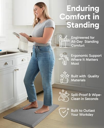 Ophanie Kitchen Mats for Floor, 1/2 Inch Thick, 20x32 Anti Fatigue Cushioned Mat,Kitchen Rugs,Waterproof,Comfort Ergonomic Standing Mat for Office,Home,Sink with 99+ Pairs of Anti-Slip Bottom Ridges