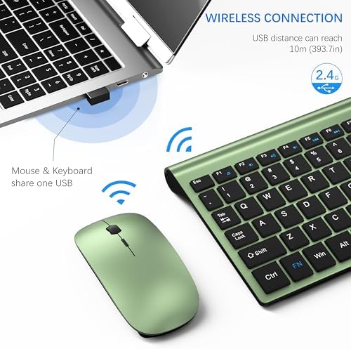 Wireless Keyboard and Mouse Ultra Slim Combo, TopMate - Green Black