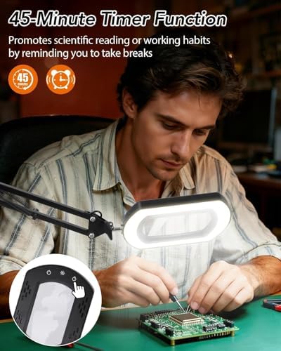 10X 30X Magnifying Glass with Light, Magnifying Lamp with Real Glass Square Lens, Stepless Dimming & 5 Color Modes, Magnifying Glass for Close Work, Crafts, Sewing, Repair & Reading