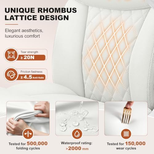 Leather Office Chair, White Computer Desk Chair with Dual Back Support