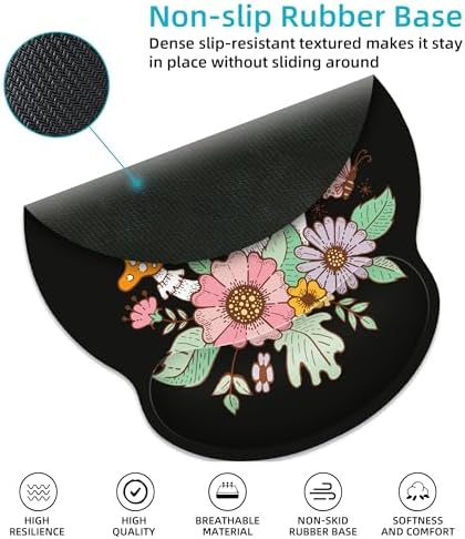 Black Mushroom Ergonomic Mouse Pad with Wrist Rest for Desk Work Office
