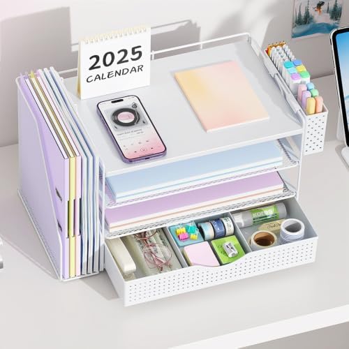 Wood Desk Organizers and Accessories with File Holder & Catalog Racks