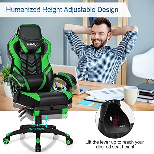 GYMAX Gaming Chair, Ergonomic Computer Chair with Footrest, Linkage Armrests & Lumbar Cushion, Big Wide High Back Video Gaming Chair, Reclining Office Rolling Chair for Adult/Teens (Green)
