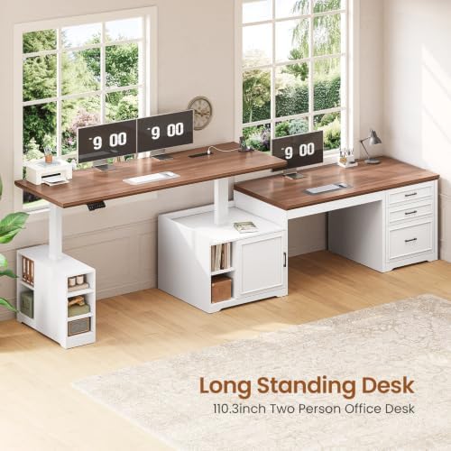 SEDETA Farmhouse L Shaped Standing Desk with Storage for Home Office, White
