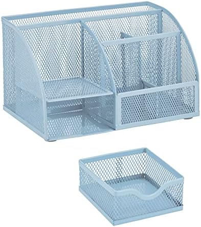 Annova Mesh Desk Organizer Office with 7 Compartments + Drawer/Desk Tidy Candy/Pen Holder/Multifunctional Organizer (New Blue23)