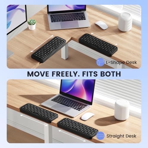 MEKASS L-Shaped Desk Elbow Pad for Desk, Memory Foam Elbow Support Padding with Non-Slip, Ergonomic Desk Edge Cushion, Wrist Comfort Support for Office Home 2 Pcs (Cross-Embossed Black)