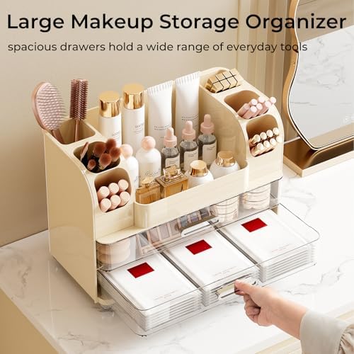 UFORU Makeup Organizer Countertop with 2 Large Drawers for Vanity Bathroom