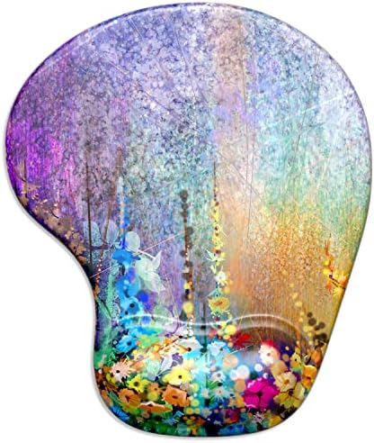 ITNRSIIET Ergonomic Mouse Pad with Gel Wrist Support Wrist Rest Smooth Surface Non-Slip PU Base Comfortable Office Supplies Pain Relief, 9.5 x 8 inches, Art Flower